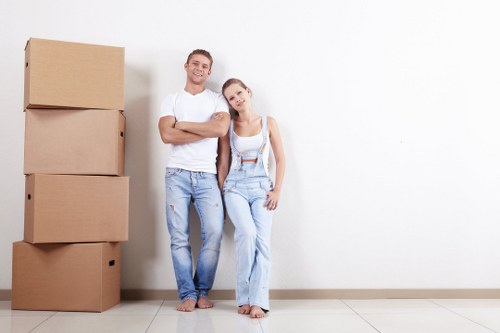 Moving van and storage boxes for removals in Harlington
