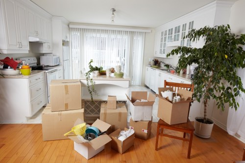 Boxes and household items packed for mobile self storage