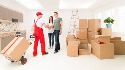 Packed moving boxes ready for local removals in Harlington